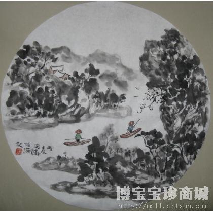 山水团扇７_张劲作品 类别: 国画山水作品