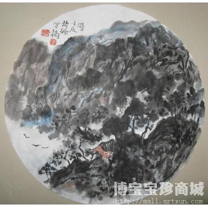 山水团扇４_张劲作品 类别: 国画山水作品