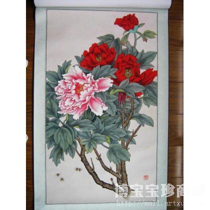 夏彩华 鸿运当头富贵牡丹图花鸟画（不裱） 类别: 国画花鸟作品